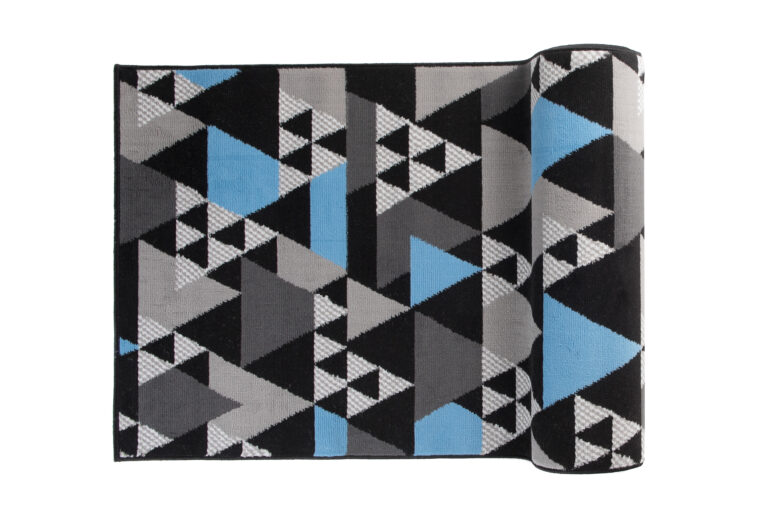 Teppichläufer Maya Grau Blau Geometrisch Dreiecke Meterware