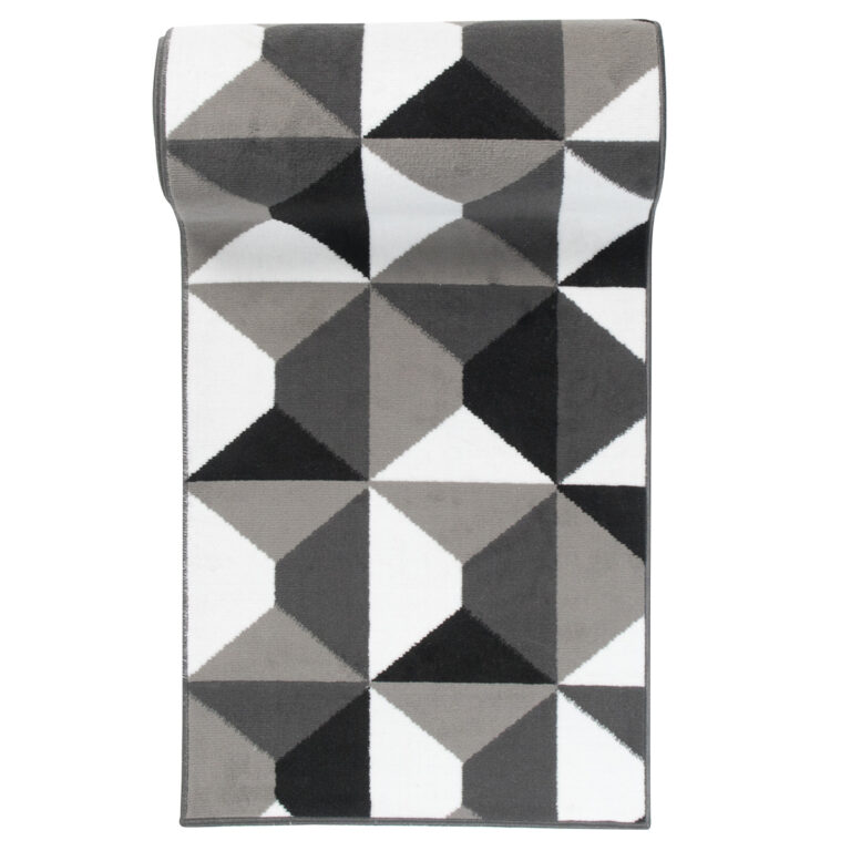 Teppichläufer Maya Grau Weiß Trapeze Quadrate Meterware