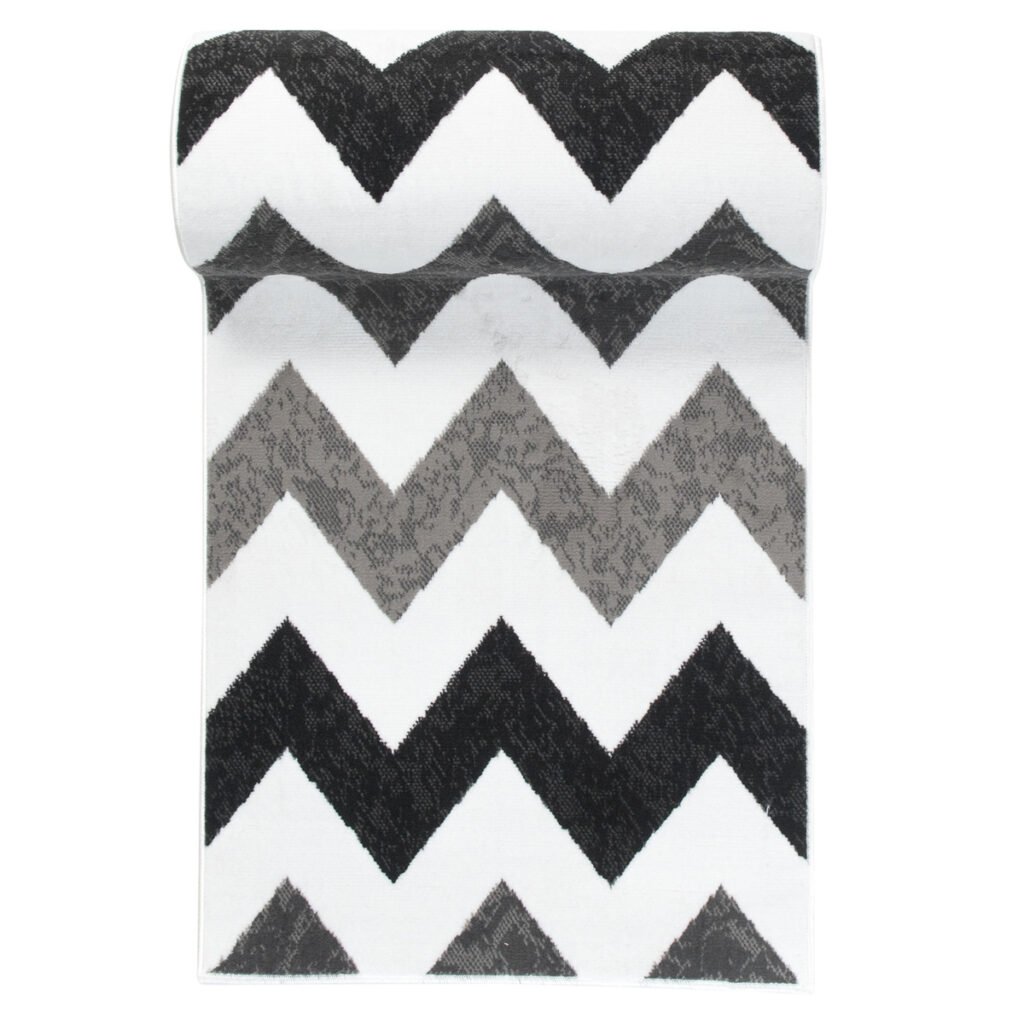 Teppichläufer Maya Grau Schwarz Geometrisch Zigzags Meterware