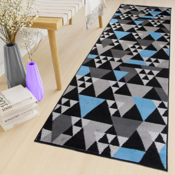 Teppichläufer Maya Grau Blau Geometrisch Dreiecke Meterware