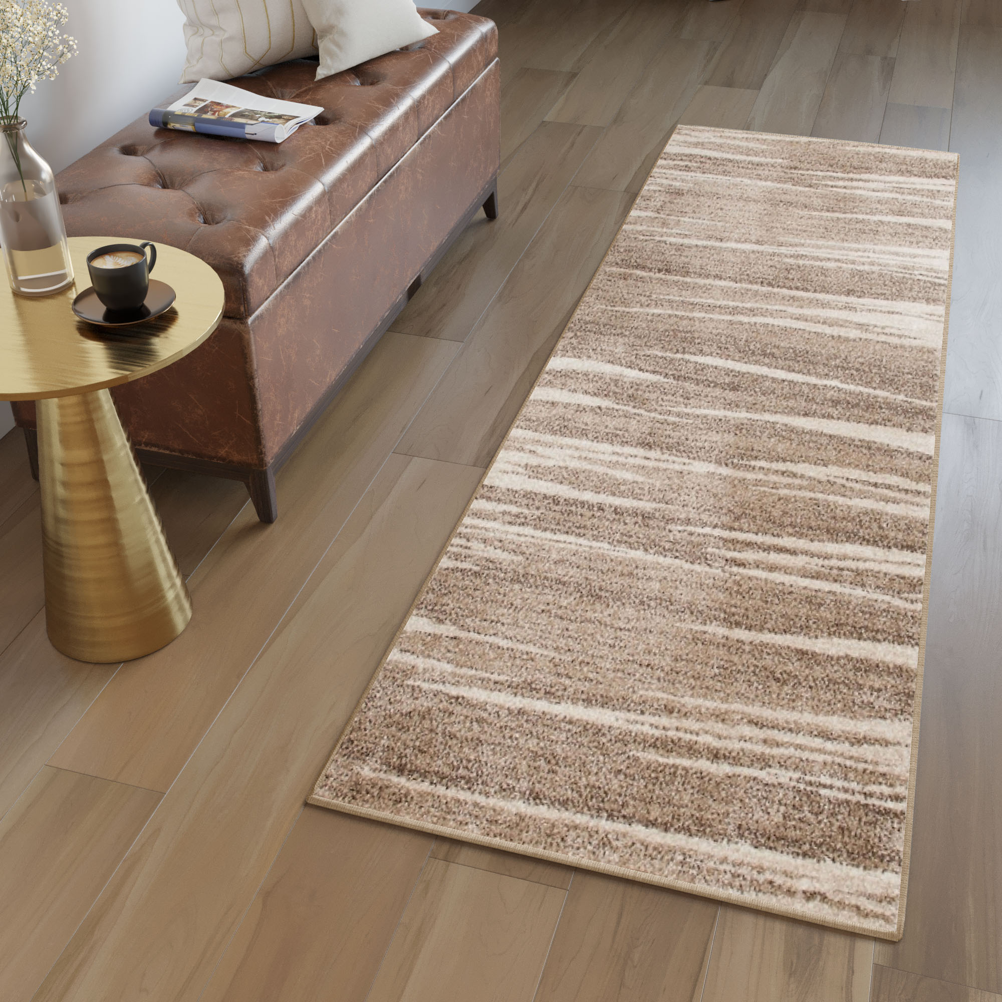 Teppichläufer Sari Dunkel Beige Gestreift Meterware