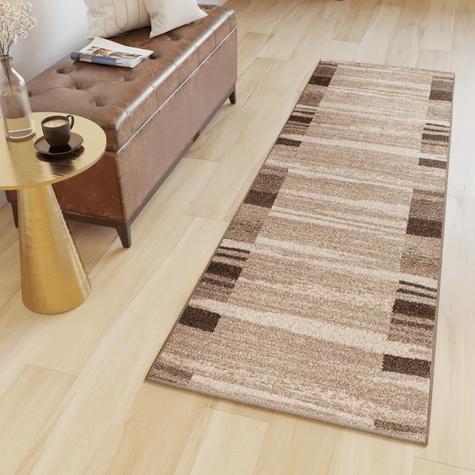 Teppichläufer Sari Beige Rahmen Meterware