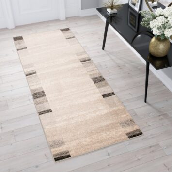Teppichläufer Sari Beige Grau Rahmen Meterware