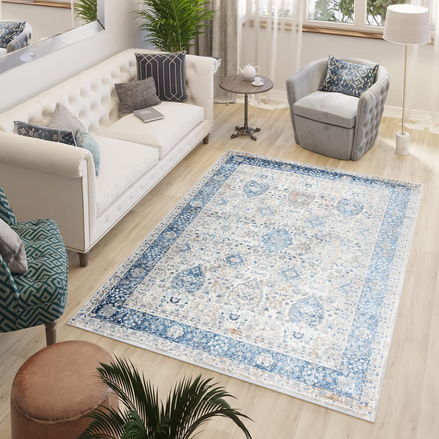 Teppich Valley Grau Blau Ornamente Vintage