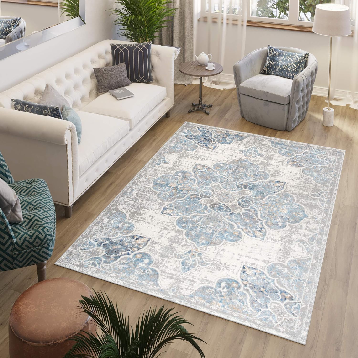 Teppich Valley Grau Blau Vintage Blumen