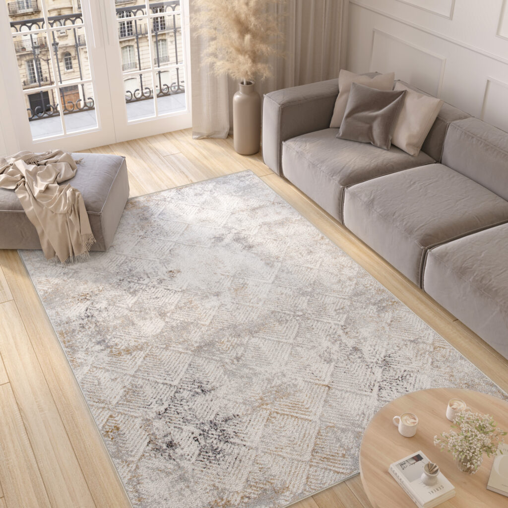 Teppich Valley Grau Beige Geometrisch Quadrat