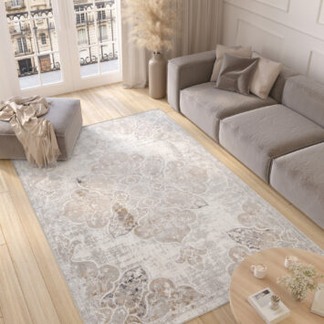 Teppich Valley Grau Beige Vintage Blumen