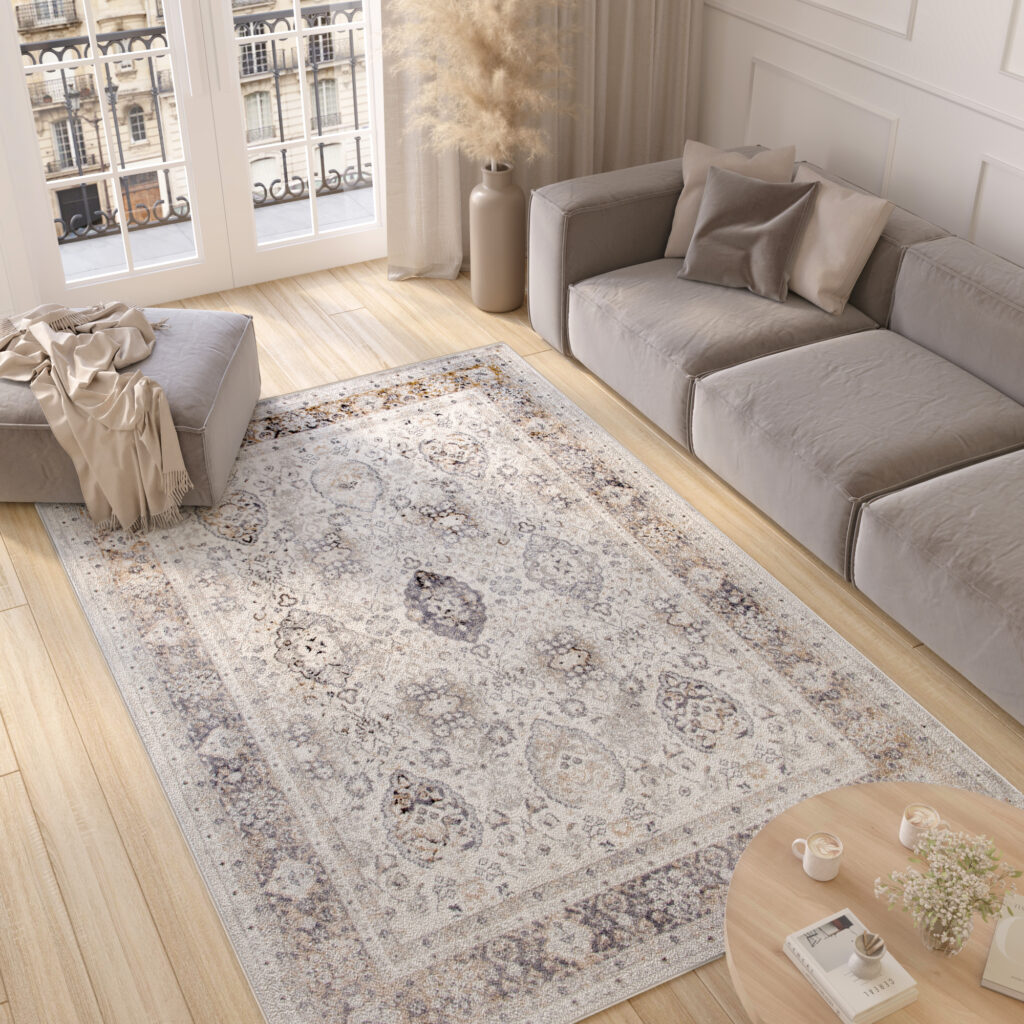 Teppich Valley Grau Kupferfarbe Ornamente Vintage