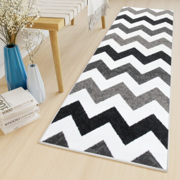 Teppichläufer Maya Grau Schwarz Geometrisch Zigzags Meterware