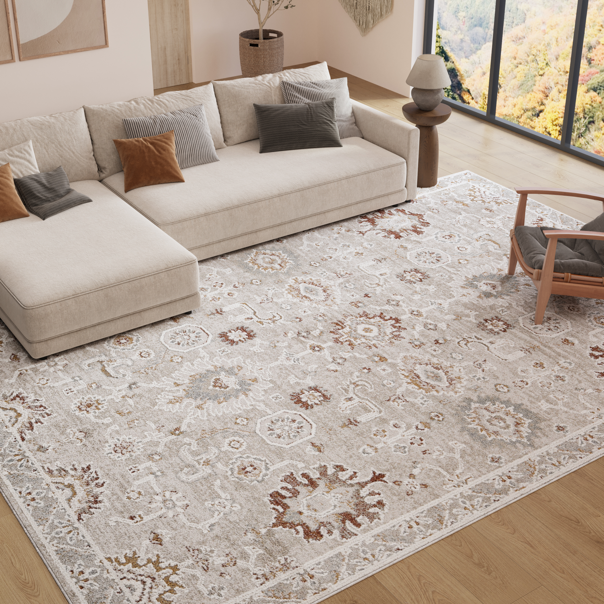 Teppich Trend Beige Creme Blumen Vintage