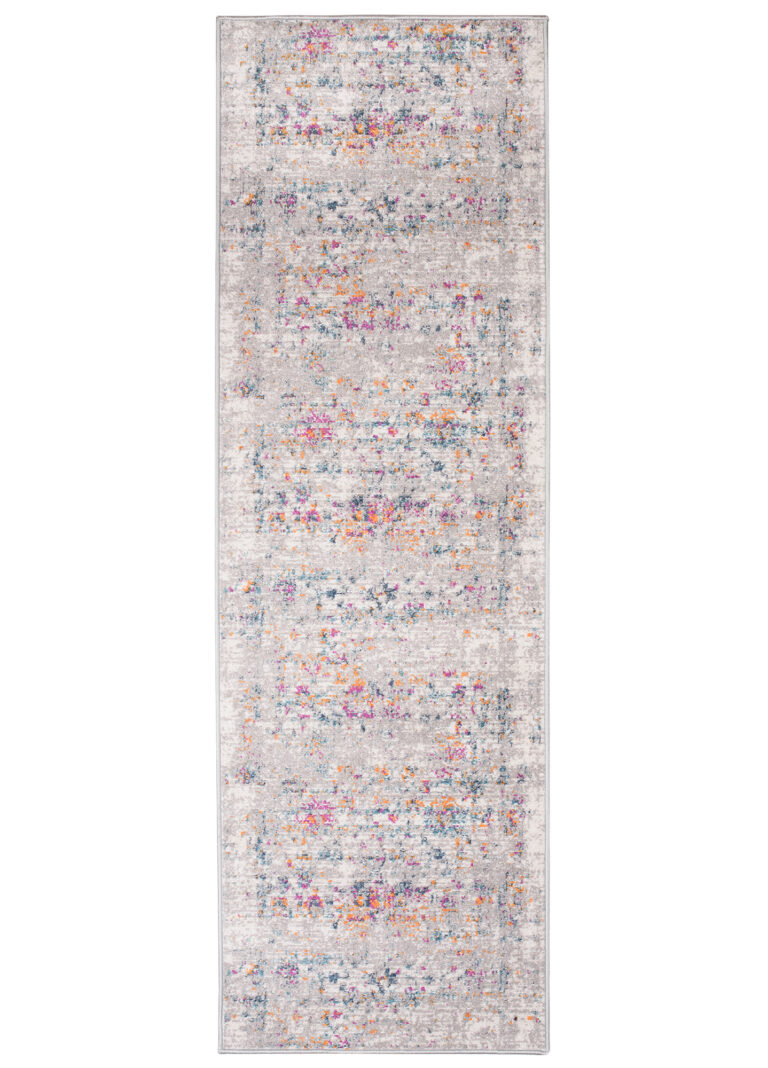 Teppichläufer Lazur Grau Vintage Blumen Rahmen Meterware