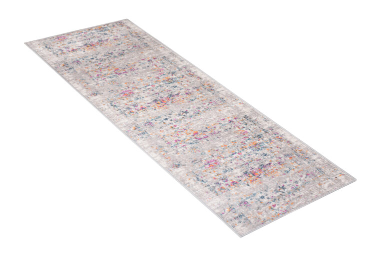 Teppichläufer Lazur Grau Vintage Blumen Rahmen Meterware