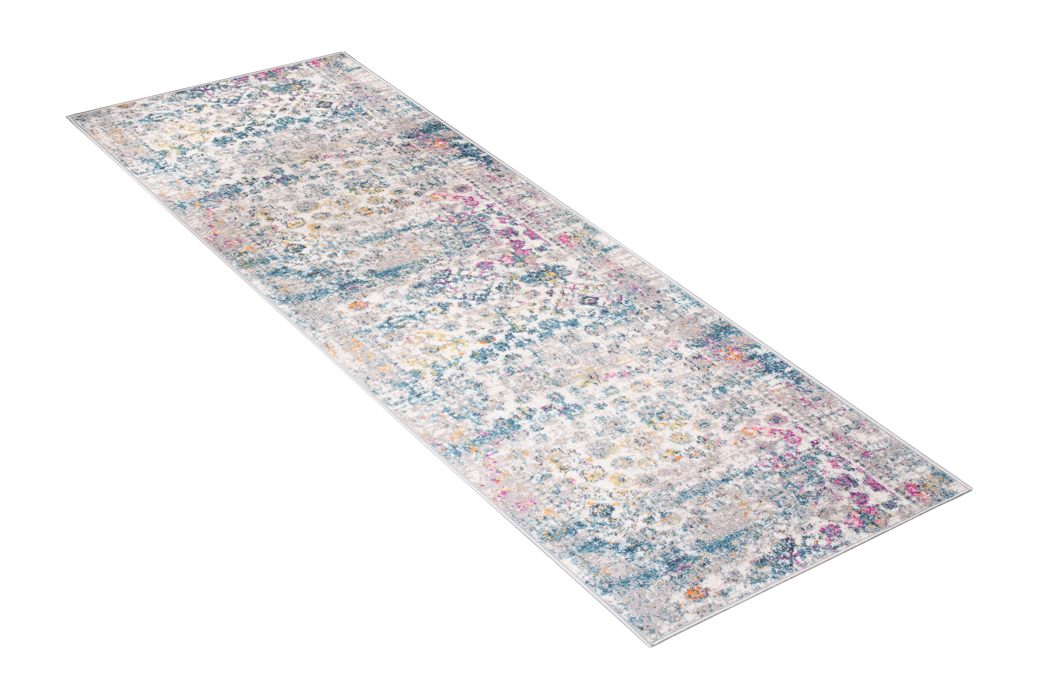 Teppichläufer Lazur Blau Grau Vintage Blumen Meterware