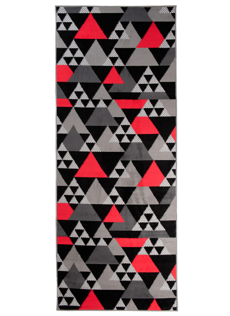 Teppichläufer Maya Grau Rot Geometrisch Dreiecke Meterware