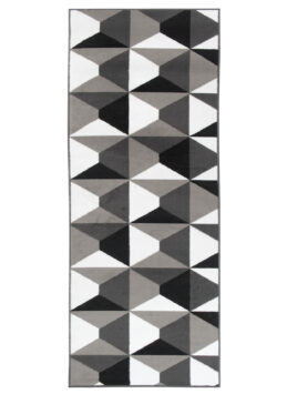 Teppichläufer Maya Grau Weiß Trapeze Quadrate Meterware