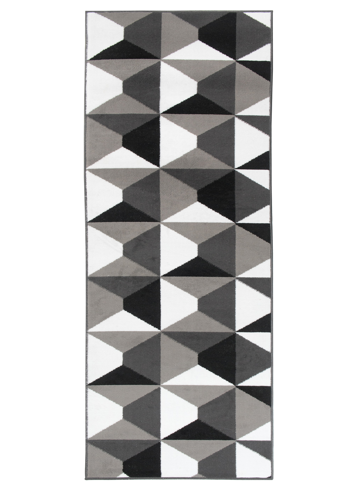 Teppichläufer Maya Grau Weiß Trapeze Quadrate Meterware