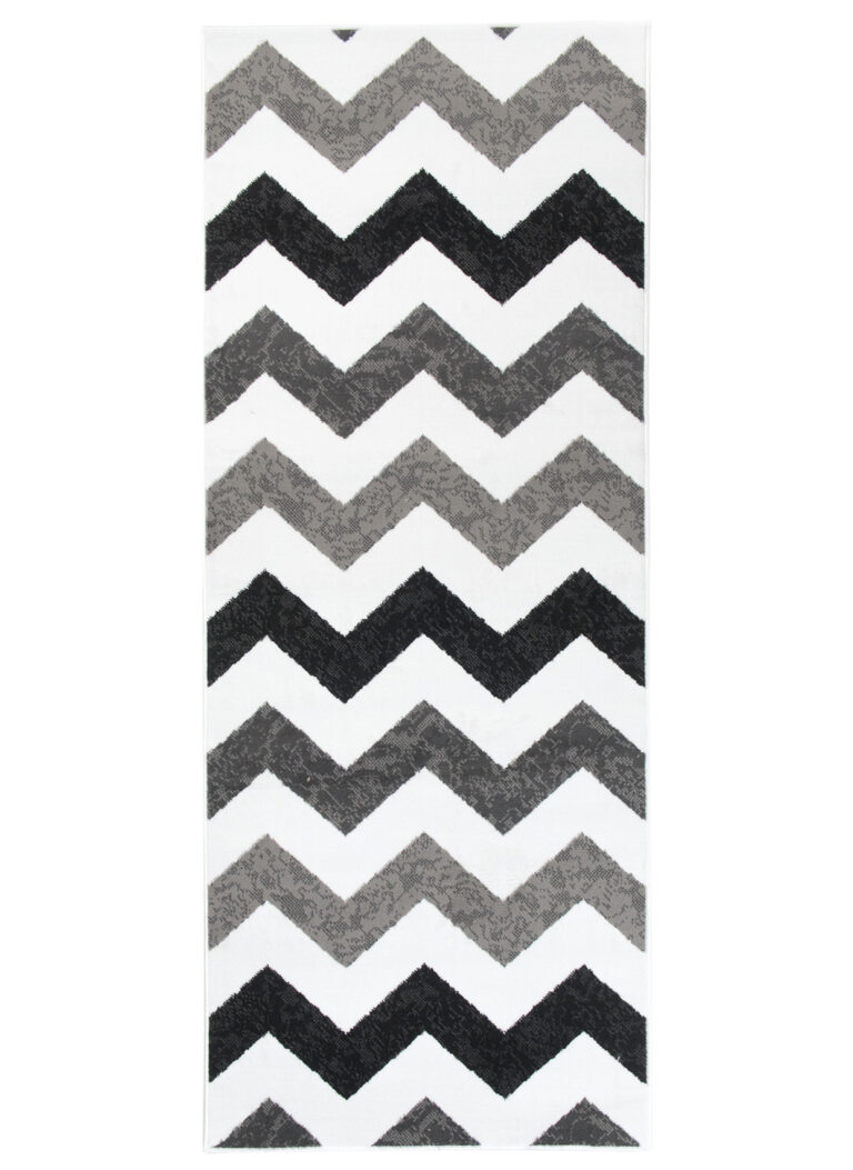 Teppichläufer Maya Grau Schwarz Geometrisch Zigzags Meterware