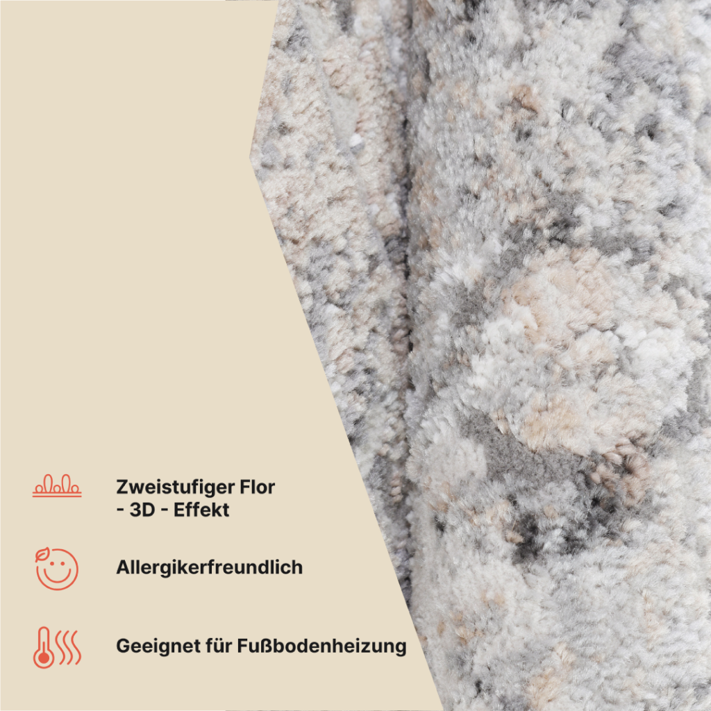 Teppich Valley Rund Grau Beige Ornamente Rahmen