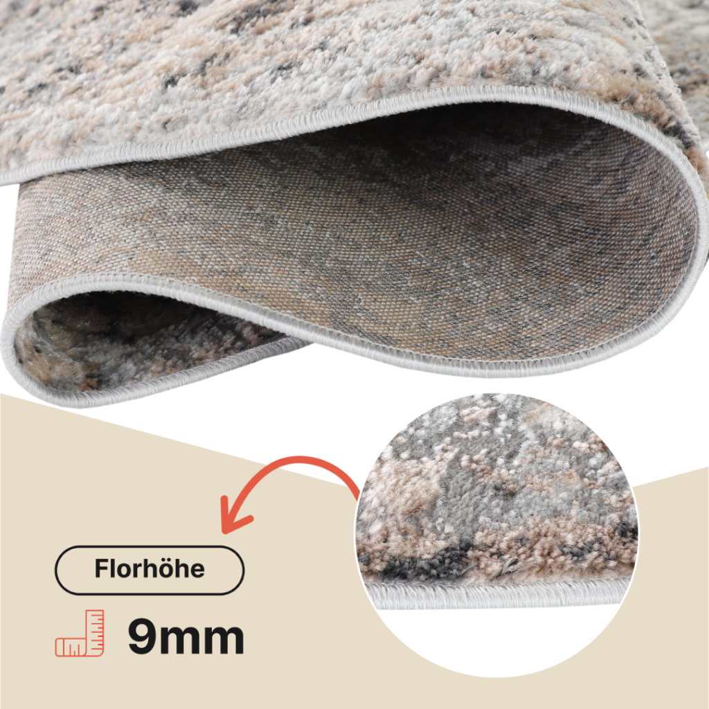 Teppich Valley Rund Grau Beige Vintage Ornamente