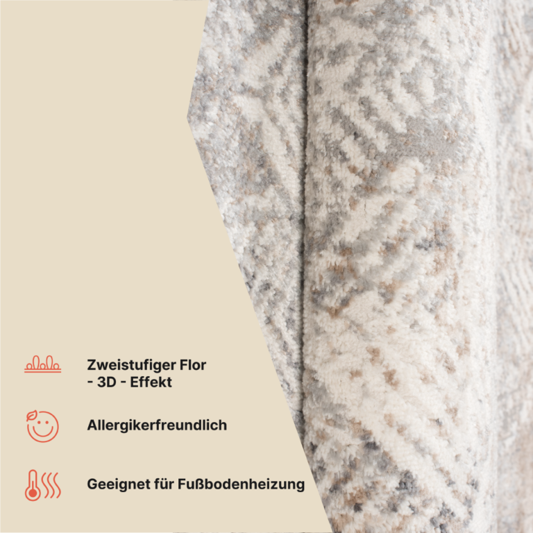 Teppich Valley Grau Beige Geometrisch Quadrat