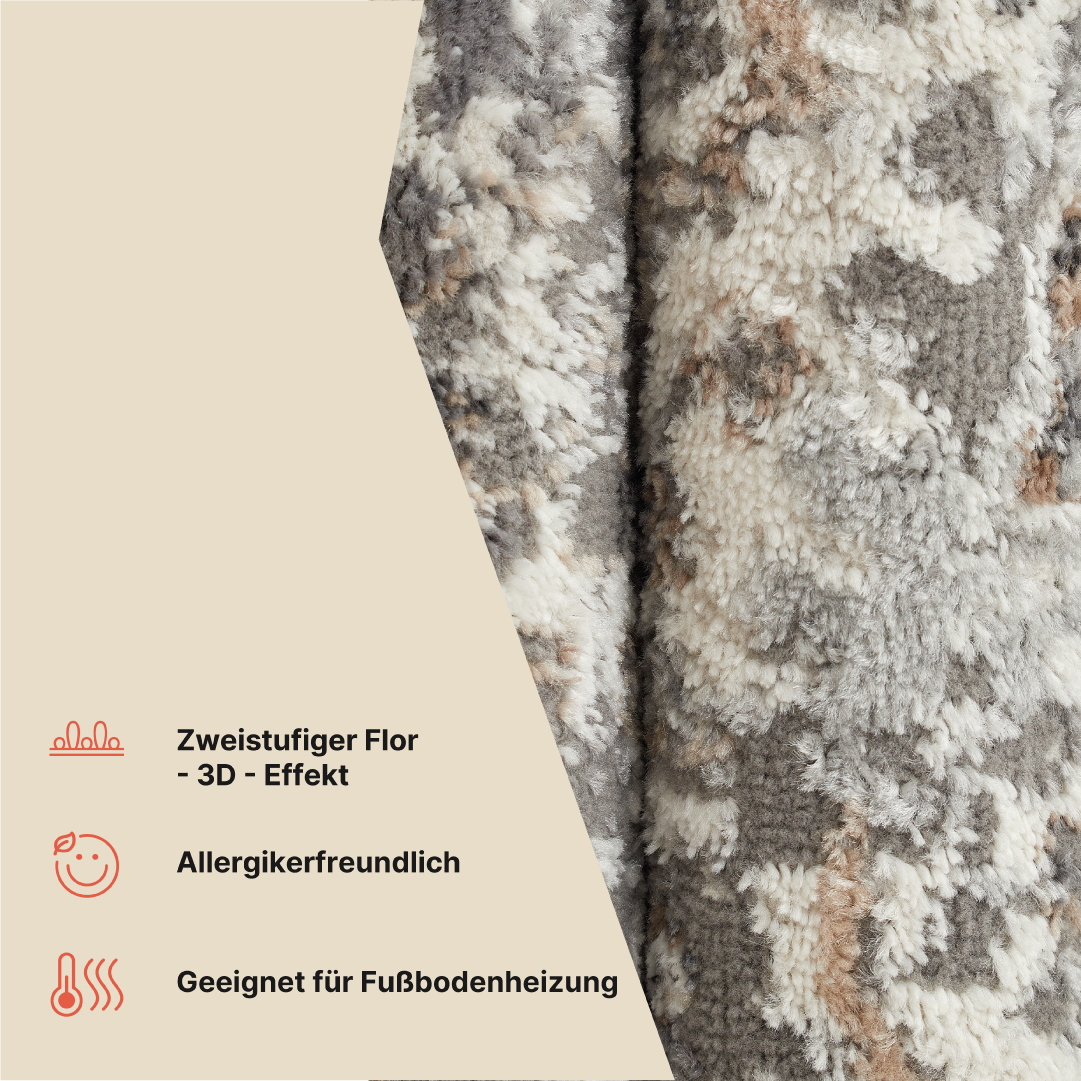 Teppich Valley Dunkelgrau Blumen Rosette