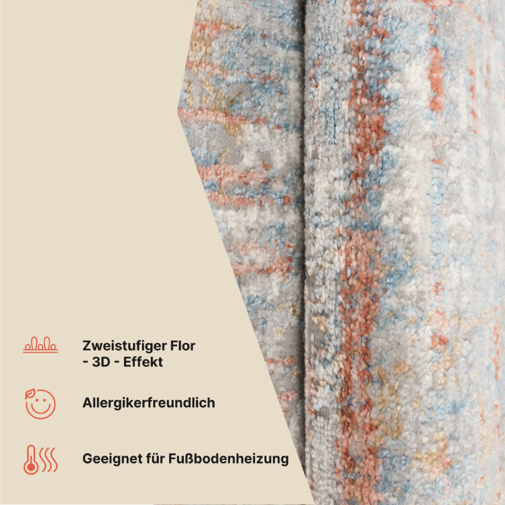 Teppich Valley Grau Lachsfarbe Abstrakt Linien