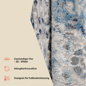 Teppich Valley Rund Grau Blau Ornamente Vintage