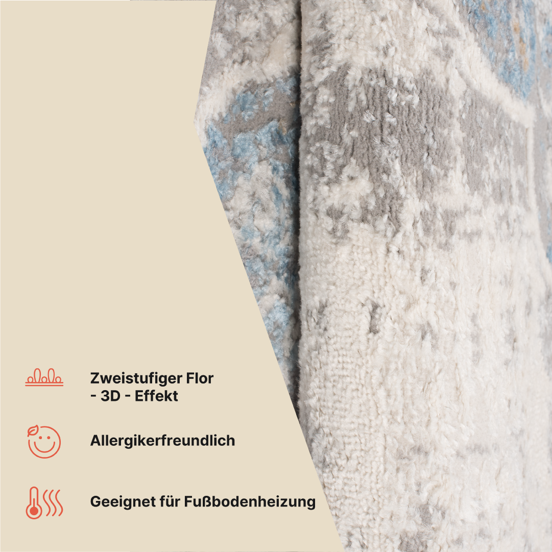 Teppich Valley Grau Blau Vintage Blumen