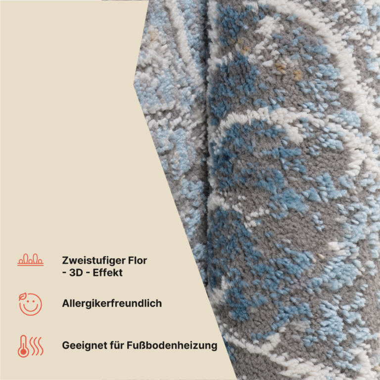 Teppich Valley Rund Grau Blau Vintage Floral