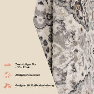 Teppich Valley Grau Kupferfarbe Ornamente Vintage