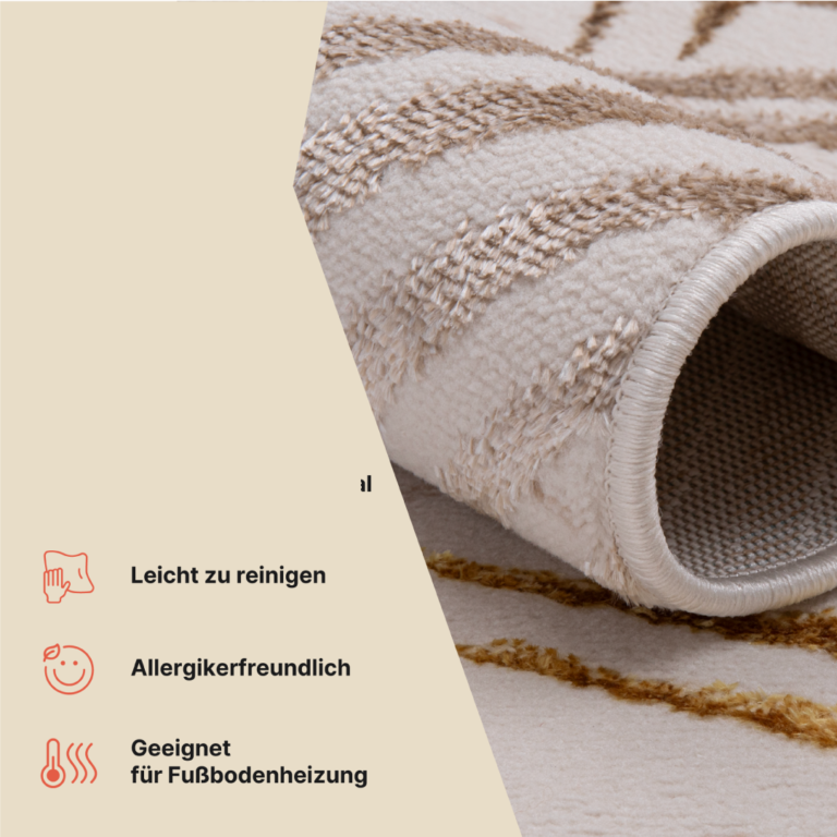 Teppich Crystal Gold Braun Creme Blätter 3D Effekt