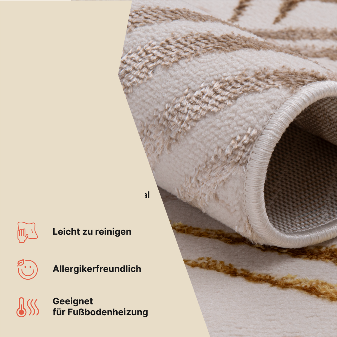 Teppich Crystal Gold Braun Creme Blätter 3D Effekt