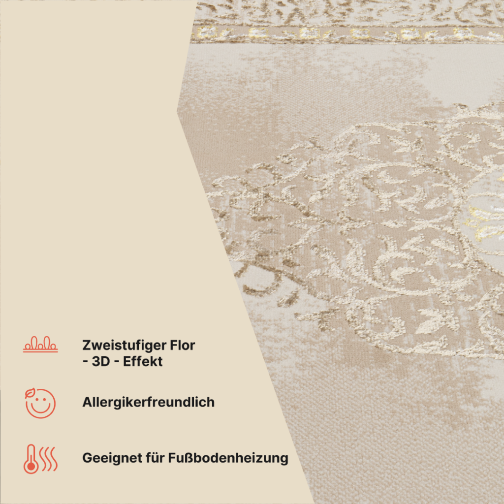 Teppich Ares Gold Braun Beige Rosette