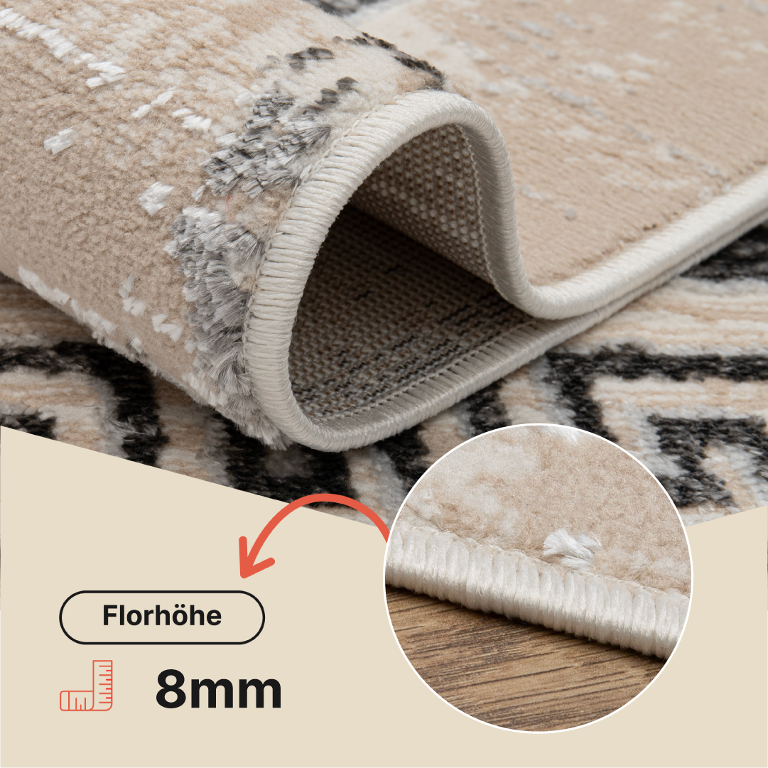 Teppich Ares Grau Beige Rahmen Verwischt