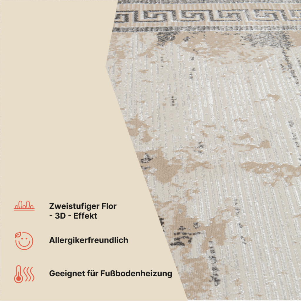 Teppich Ares Grau Beige Rahmen Verwischt
