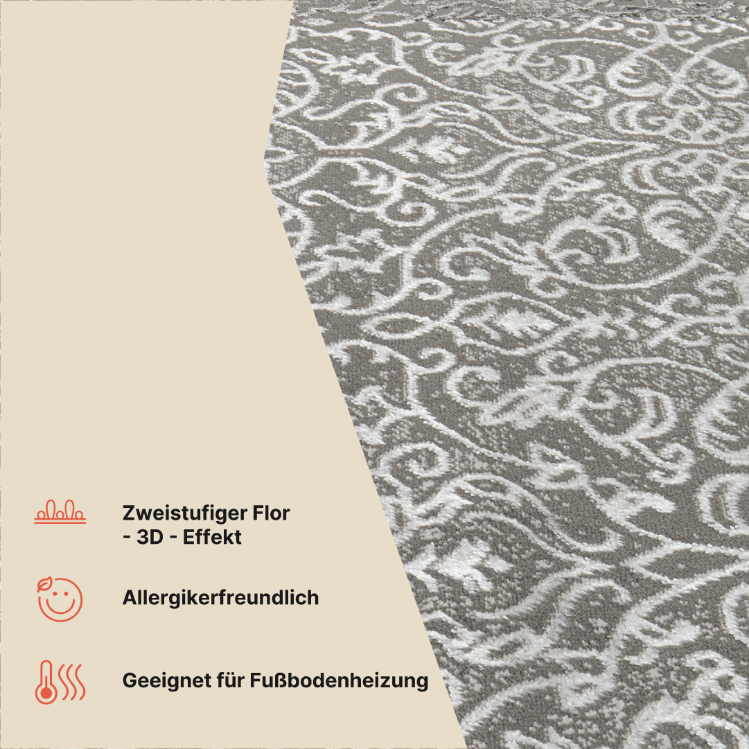 Teppich Ares Grau Ornamente Vintage