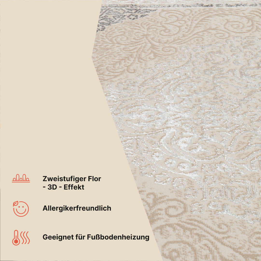 Teppich Ares Creme Grau Vintage Medallion