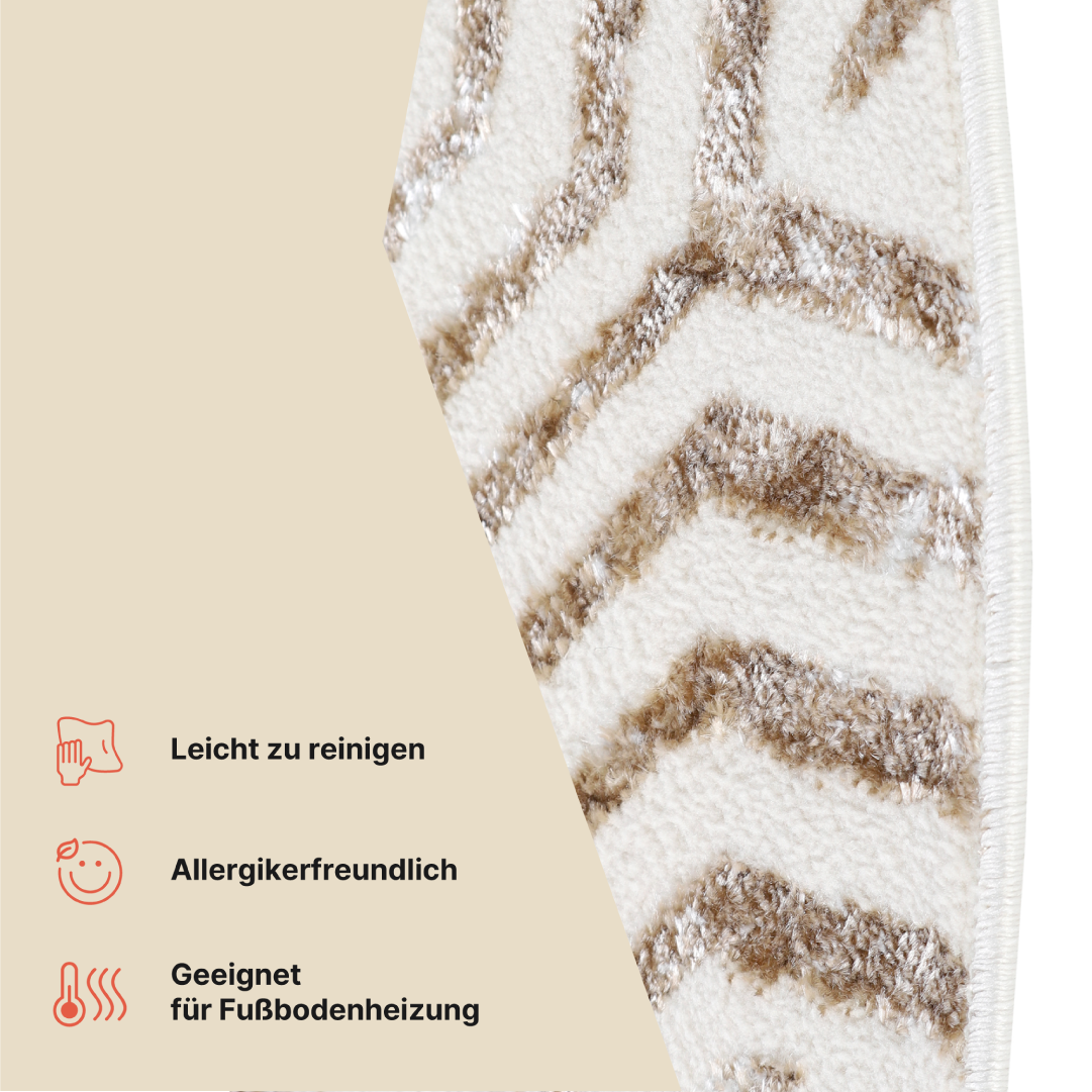 Teppich Crystal Rund Braun Creme Beige Linien