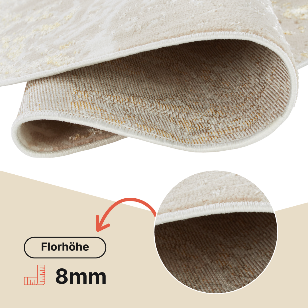 Teppich Crystal Rund Beige Gold Creme Marmor