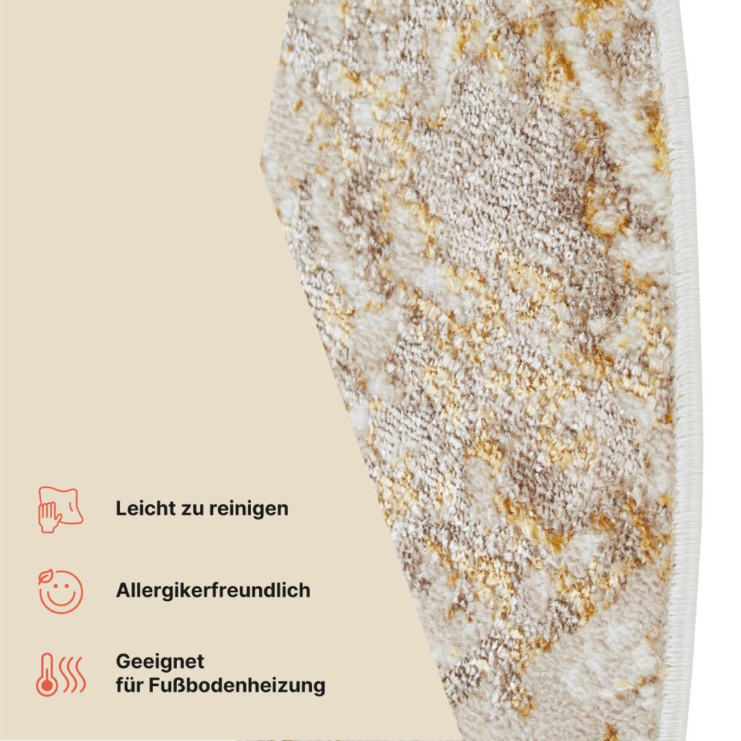 Teppich Crystal Rund Beige Gold Creme Marmor