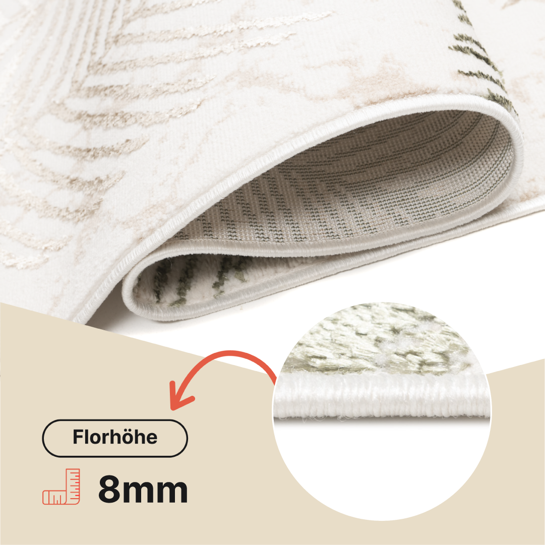 Teppichläufer Crystal Beige Grün Blätter Meterware