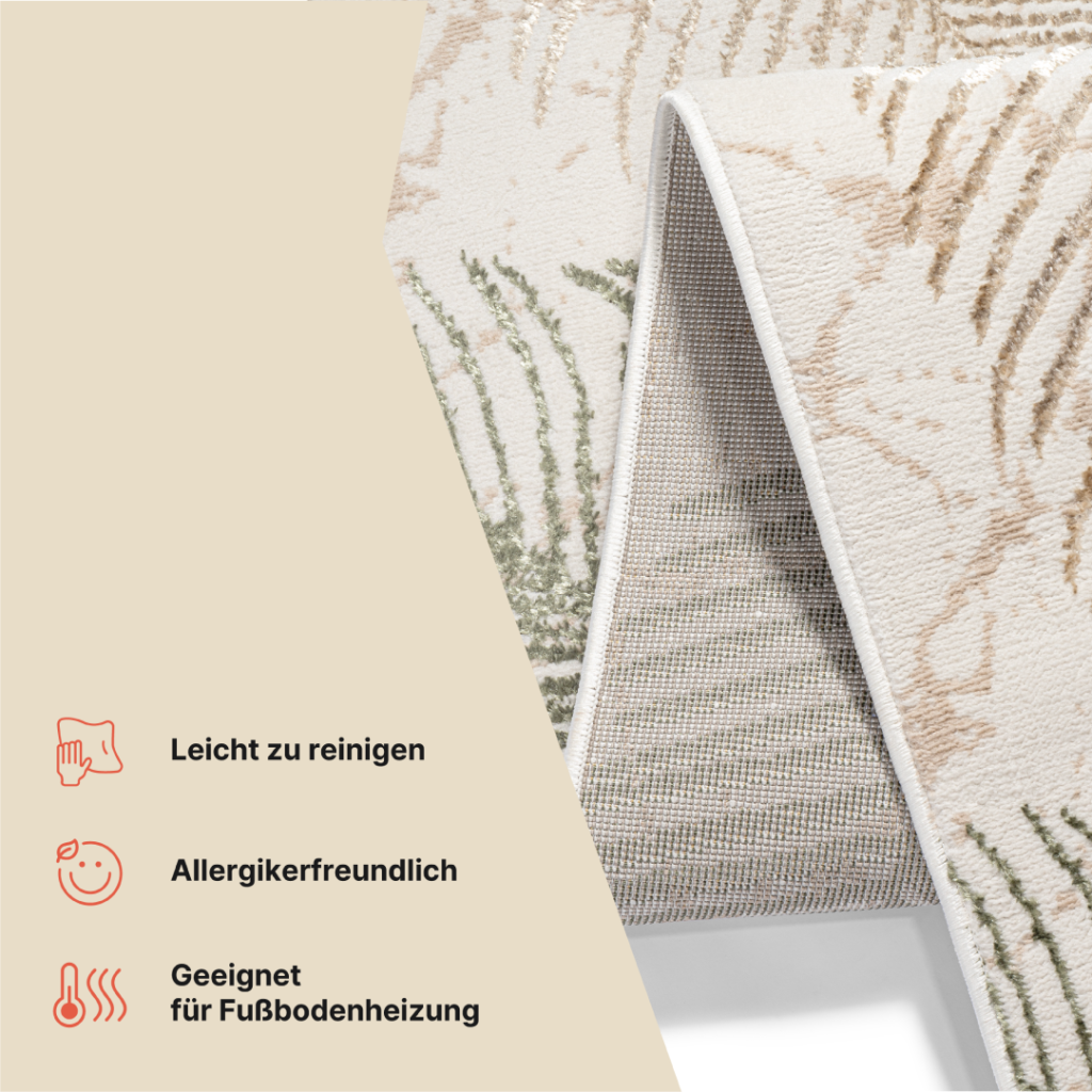 Teppichläufer Crystal Beige Grün Blätter