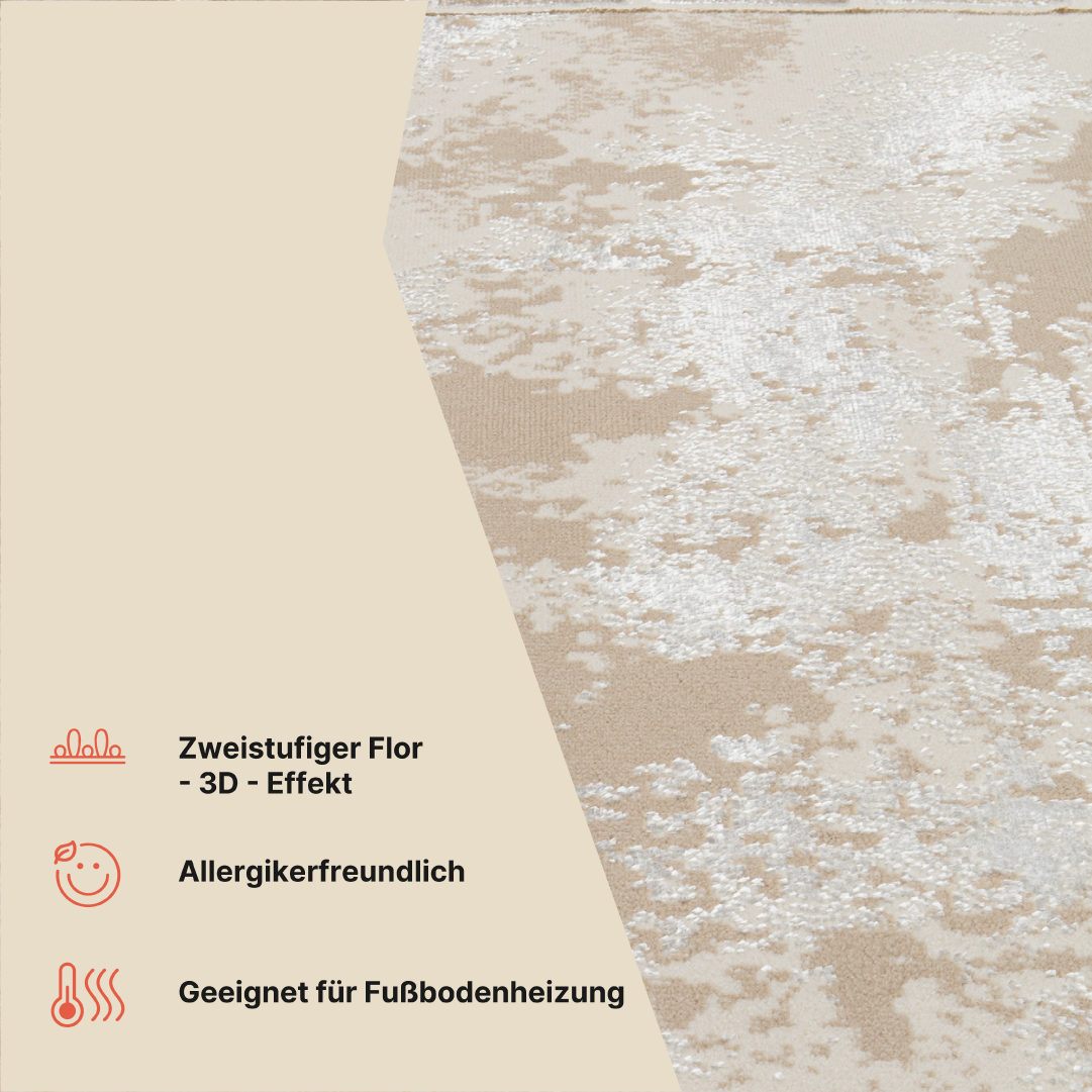 Teppich Ares Beige Rahmen Abstrakt