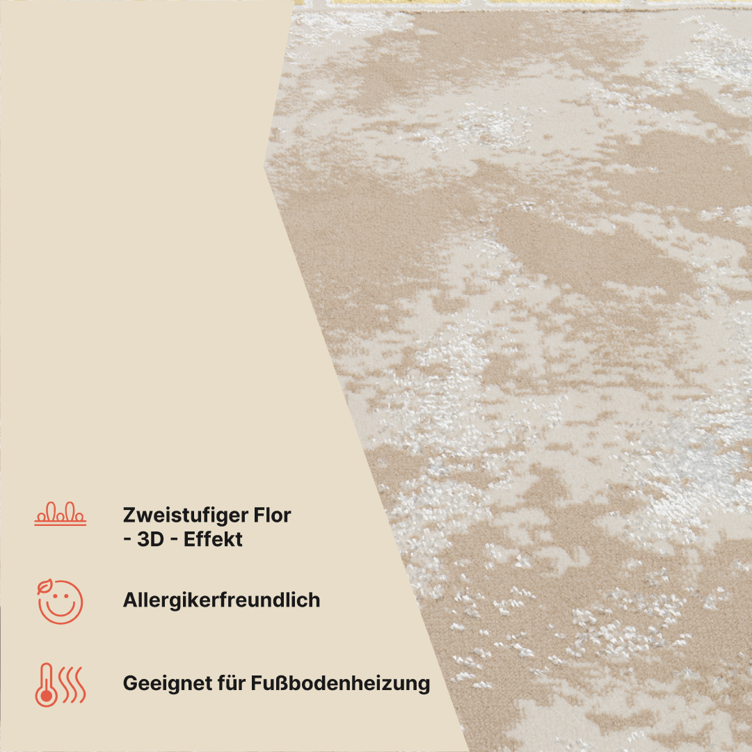 Teppich Ares Gold Beige Rahmen Abstrakt