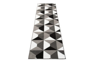 Teppichläufer Maya Grau Weiß Trapeze Quadrate Meterware
