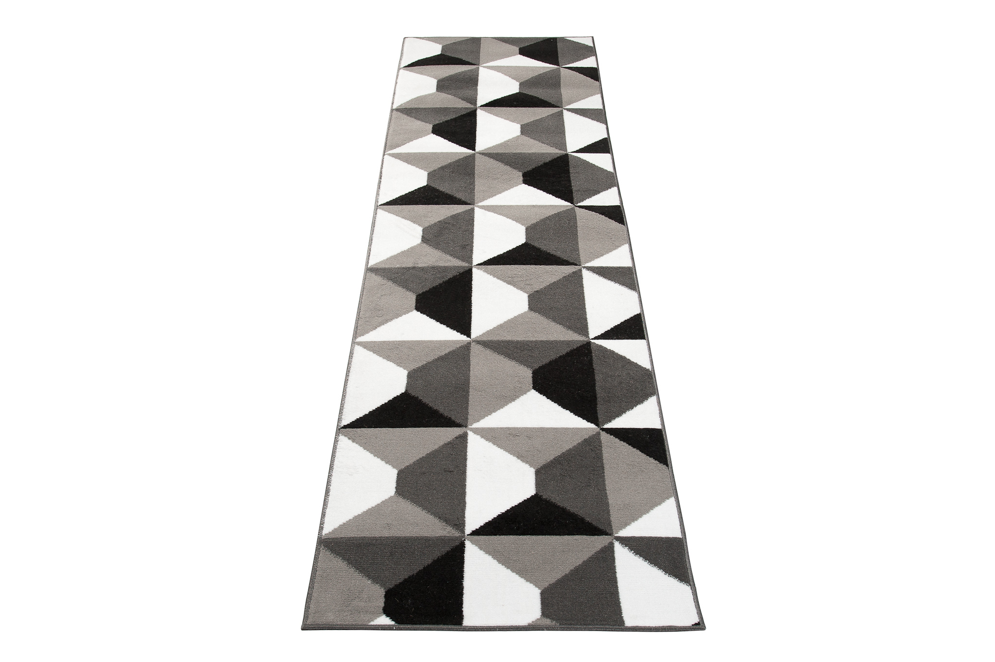 Teppichläufer Maya Grau Weiß Trapeze Quadrate Meterware