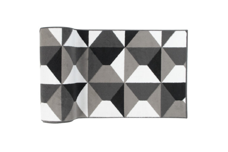 Teppichläufer Maya Grau Weiß Trapeze Quadrate Meterware