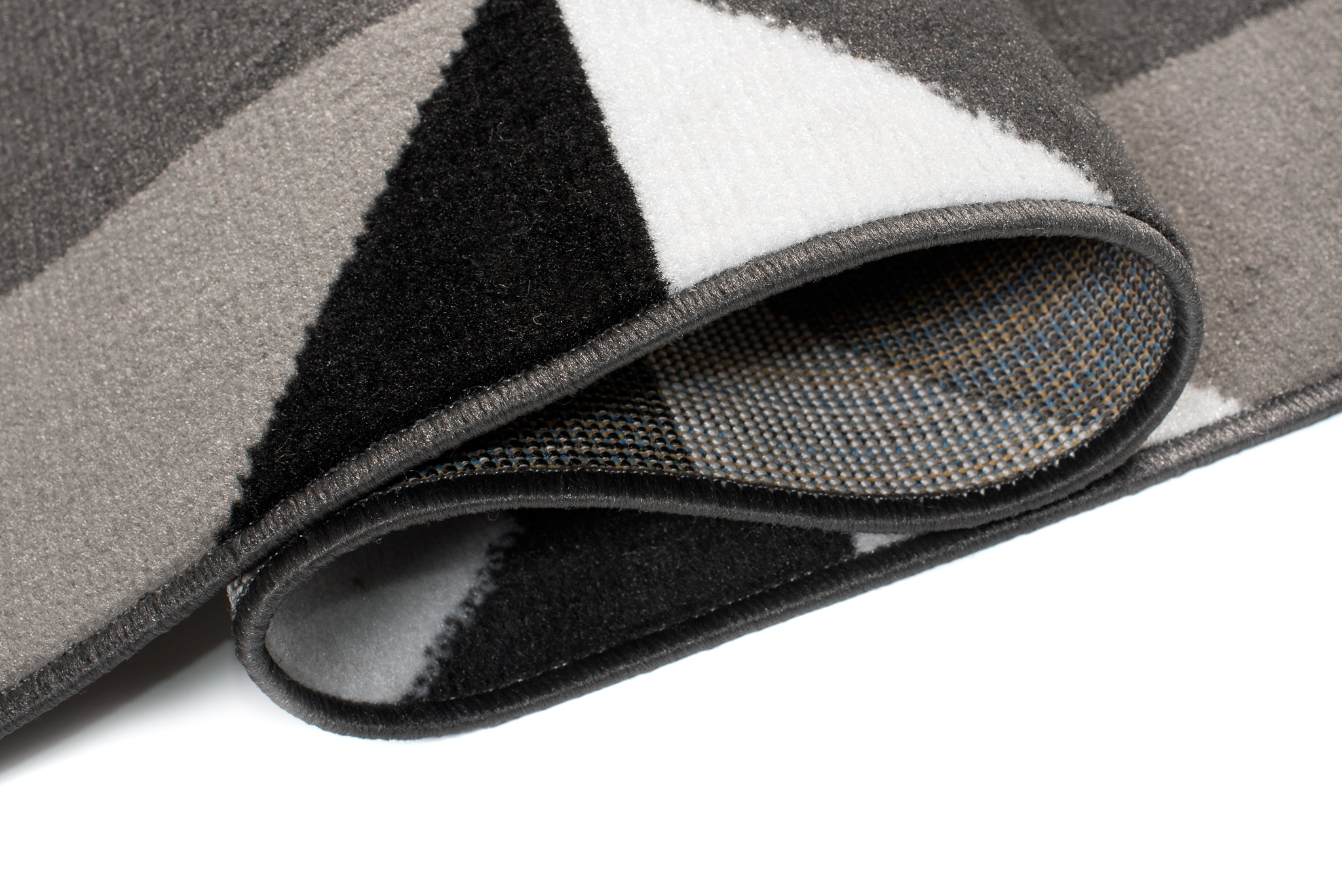 Teppichläufer Maya Grau Weiß Trapeze Quadrate Meterware