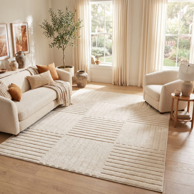 Teppich Relievo 3D Creme Streifen