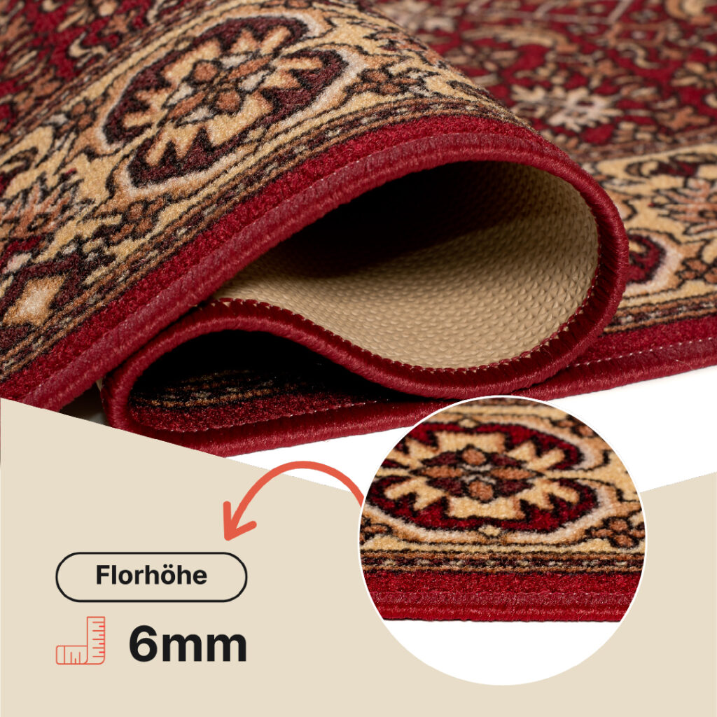 Teppichläufer Rutschfest Dunkelrot Orientalisch Meterware